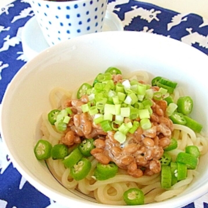 冷やしうどん☆ネバネバ納豆オクラ